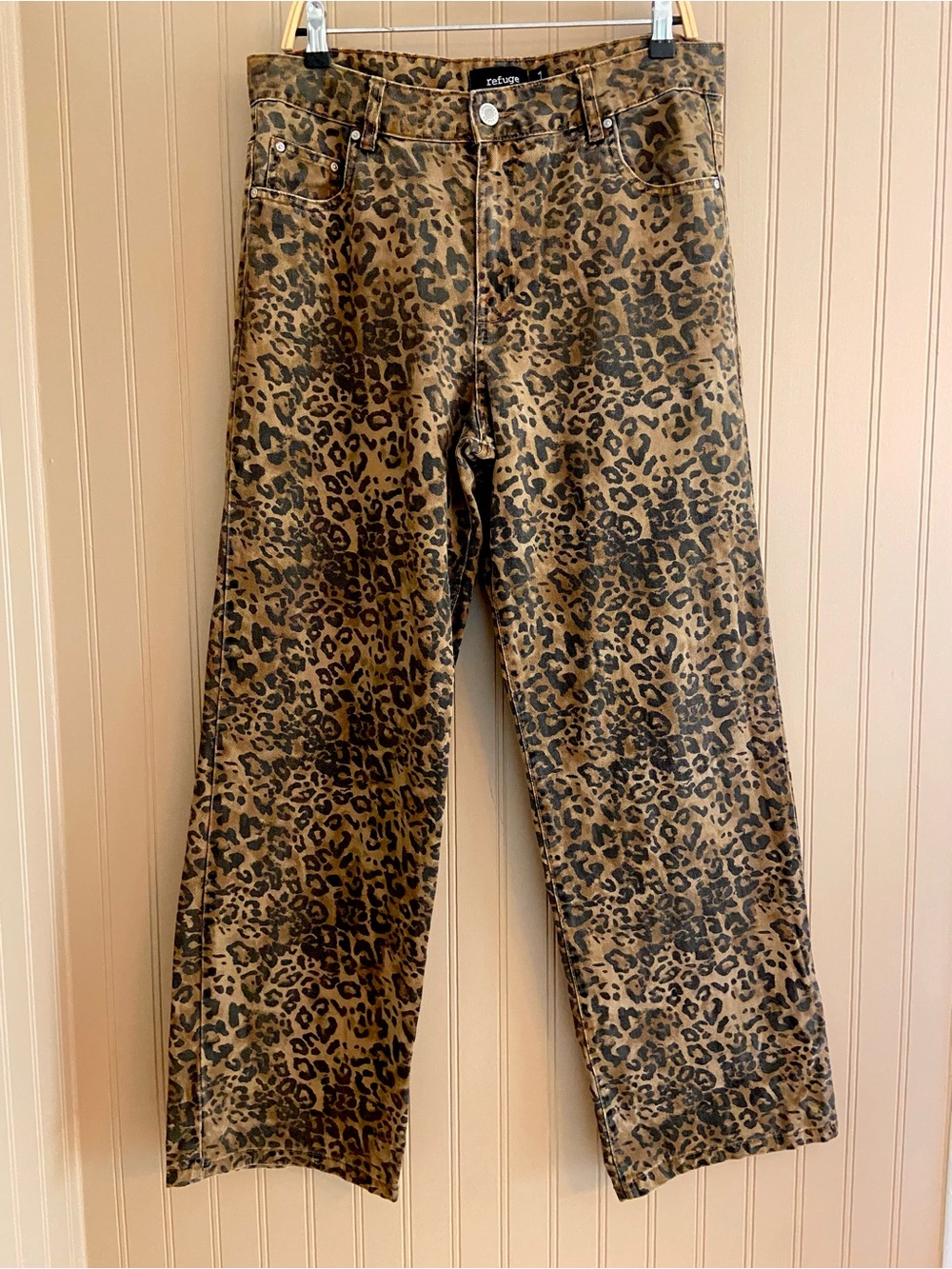Refuge Leopard Print Wide Leg Denim Jeans Women’s Size 7